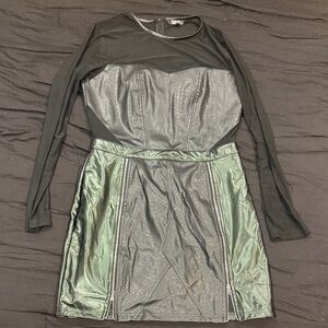 CAPSULLE Black Sheer Mesh dress with Faux Leather Trim